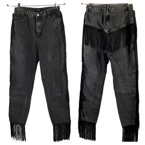 Nasty Gal Fringe Jeans Black Sz 4 Denim Western Cowgirl High Rise Country Swing